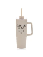 EVERY DEJ IS GUD DEJ - béžový cestovní hrnek s průhledným víčkem 900 ml  