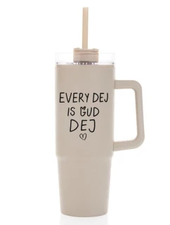 EVERY DEJ IS GUD DEJ - béžový cestovní hrnek s průhledným víčkem 900 ml  
