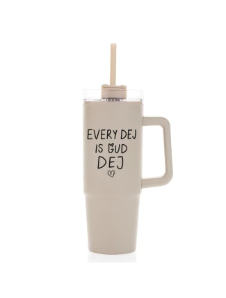 EVERY DEJ IS GUD DEJ - béžový cestovní hrnek s průhledným víčkem 900 ml  