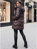 Dámsky prešívaný zimný kabát s kapucňou BLOOM moka FashionStreet TY4517z Dámsky prešívaný zimný kabát s kapucňou BLOOM moka FashionStreet TY4517z