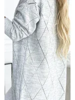 486-1 Cardigan - kardigán s predĺženým chrbtom s diamantmi - GREY