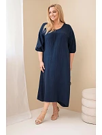 Dámske plus size bavlnené mušelínové šaty s výstrihom do V v námorníckej farbe