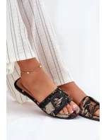 Płaskie Klapki Damskie Z Ozdobną Klamrą Czarne Clariola