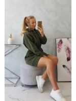 Dámske šaty s kapucňou 68470 Khaki zelená - K-Fashion