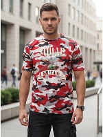 Pánske červeno-biele tričko s vojenskou potlačou FashionStreet NX2005R Pánske červeno-biele tričko s vojenskou potlačou FashionStreet NX2005R