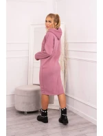 Šaty s kapucňou a bočným rázporkom tmavo ružové