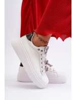 Damskie Sneakersy Na Platformie Z Przypinkami Sercami Białe Azamia