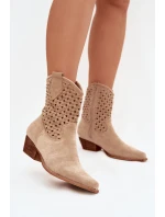 Dámské perforované kotníkové boty na podpatku béžové Ferissa