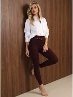 Dopasowane legginsy damskie prążkowane bordowe FashionStreet UY3256 Dopasowane legginsy damskie prążkowane bordowe FashionStreet UY3256