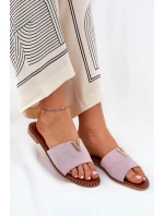 Klapki Damskie Na Płaskim Obcasie Z Ozdobnymi Detalami Fioletowe Saliena