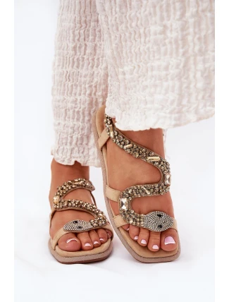 Sandały Damskie Ze Zdobieniem Wąż Eko Zamszowe Artiker 56C1361 Beżowe