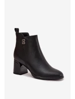 Ocieplane Botki Damskie Z Naturalnej Skóry Na Słupku Czarne Jovelle