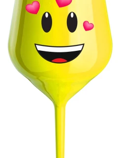 ZAMILOVANÝ SMAJLÍK - žlutá nerozbitná sklenice na víno 470 ml