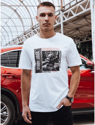 Pánske bavlnené tričko s potlačou biele FashionStreet RX5463