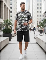 Klasické pánske tričko s kamuflážovým vzorom a potlačou, sivé, FashionStreet NX2003R Klasické pánske tričko s kamuflážovým vzorom a potlačou, sivé, FashionStreet NX2003R