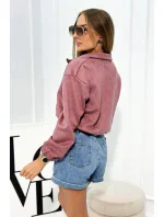 Semišová mikina na zips tmavo ružová