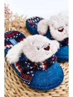 Dziecięce Kapcie Na Grubej Podeszwie z Misiem Niebieskie Dasca