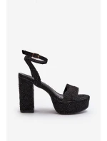Jeansowe Sandały Na Słupku Czarne Acrana