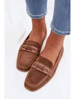 Dámské mokasíny Loafersy s ozdobným prvkem Hnědé Evelora