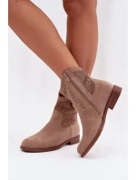 Dámské kotníkové boty na nízkém podpatku s perforovaným vzorem S.Barski HY61-8025 Béžové