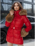 Dámska prešívaná zimná bunda s kapucňou červená FashionStreet TY5321 Dámska prešívaná zimná bunda s kapucňou červená FashionStreet TY5321