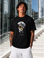 Pánske oversize tričko s potlačou lebky čierne FashionStreet NX1032R