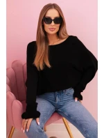 Dámsky mohérový sveter s volánovými rukávmi a výstrihom na chrbte čierny