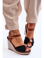 Damskie Sandały Na Koturnie Z Ozdobą Czarne Candice