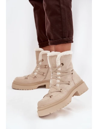 Śniegowce Damskie Z Kożuszkiem Beżowe Irmara