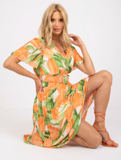 Kvetinové skladané šaty v oranžovej a zelenej farbe v jednej veľkosti