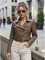 Dámska krátka bunda ramon svetlohnedá z ekokože FashionStreet TY5673