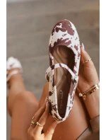 Zdobione Baleriny Damskie Z Paskiem W Łaty Biało-Brązowe Olivisse