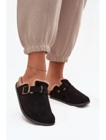Klapki Chodaki Damskie Ocieplane Futerkiem Z Klamrą Czarne Sylisse