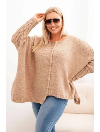Dámske Plus veľkosť 3/4 rukáv akryl sveter Camel