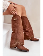 Kozaki Z Wywiniętą Cholewką Na Słupku Brązowe Iveliri