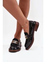 Skórzane Lakierowane Mokasyny Damskie Z Ozdobnym Detalem D&A MR52-173 Czarne Skórzane Lakierowane Mokasyny Damskie Z Ozdobnym Detalem D&A MR52-173 Czarne