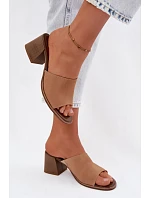 Dámske semišové kožené papuče na podpätku Zazoo 40519 dark beige Dámske semišové kožené papuče na podpätku Zazoo 40519 dark beige