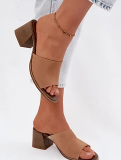 Dámske semišové kožené papuče na podpätku Zazoo 40519 dark beige
