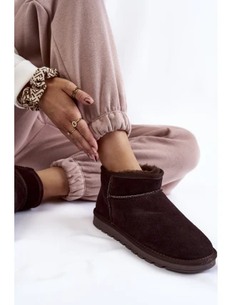 Damskie Zamszowe Niskie Śniegowce Brązowe Shelie
