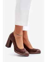 Zamszowe Czółenka Na Słupku Laura Messi 2702 Brązowe