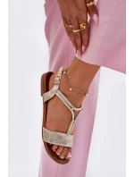 Damskie Płaskie Sandały Z Paskami S.Barski KV51-120 Złote