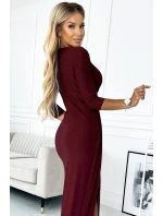 404-5 Dlhé trblietavé šaty s výstrihom a rozparkom na nohách - BROAD s trblietkami