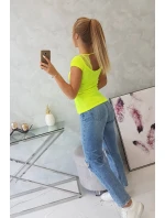 Blúzka s čipkovým výstrihom žltá neónová