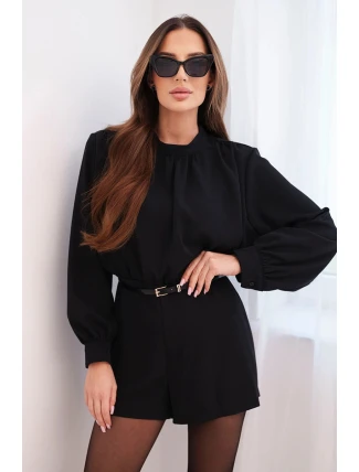 Elegantný dámsky overal s dlhým rukávom a opaskom čierny Elegantný dámsky overal s dlhým rukávom a opaskom čierny