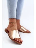 Klapki Damskie Eko Skórzane Na Płaskim Obcasie Złote Maliha