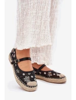 Siateczkowe Espadryle Z Haftem Na Platformie Czarne Laxisa