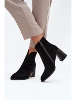 Zamszowe Botki Damskie Na Słupku Z Tłoczeniem Ocieplane Vinceza 66801 Czarne