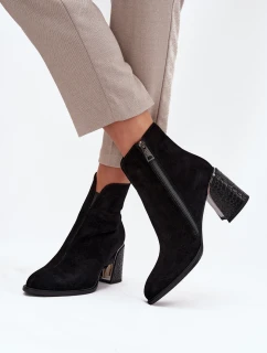 Zamszowe Botki Damskie Na Słupku Z Tłoczeniem Ocieplane Vinceza 66801 Czarne