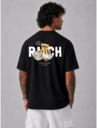 Pánske tričko s potlačou Freaking Rich oversize čierne FashionStreet NX4012R Pánske tričko s potlačou Freaking Rich oversize čierne FashionStreet NX4012R