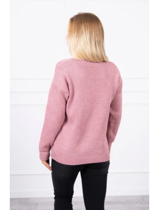 Sveter s výstrihom do V tmavo ružový